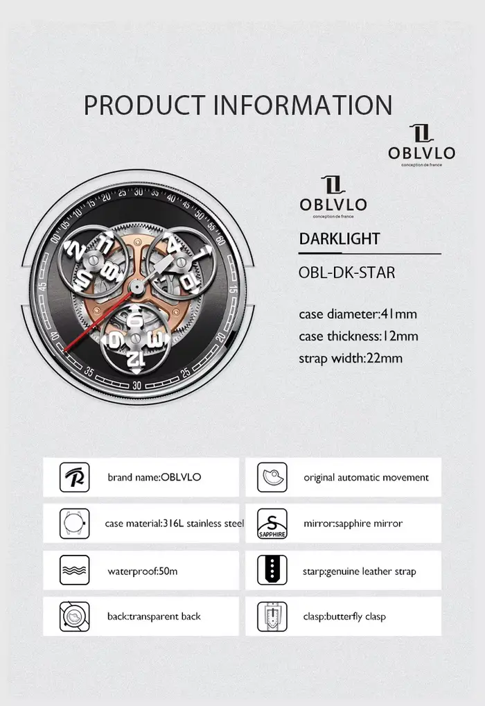 Montre mécanique LOBINNI pour homme édition limitée automatique avec cristal de saphir pour diverses occasions formelles et informelles