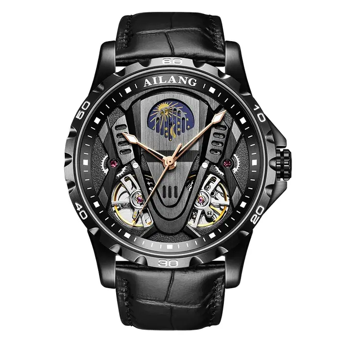 Montre mécanique double tourbillon automatique étanche 3 bars avec logo personnalisé, nouvelle collection 2026, la plus vendue, mode sport, phase de lune