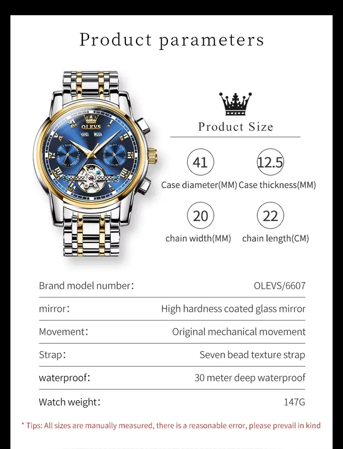OLEVS 6607 montres automatiques pour hommes montre mécanique originale