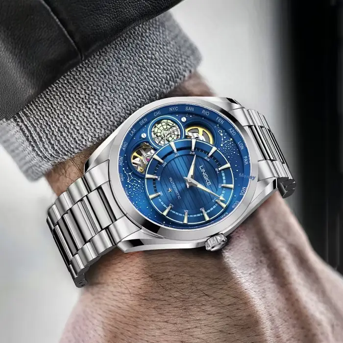 Montre de Sport Tourbillon Luxe Tendance Homme Affichage Lumineux Bracelet Acier Robuste Occasions Spéciales