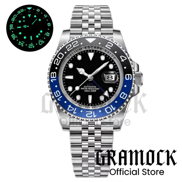 Montres automatiques pour hommes GMT noires et violettes