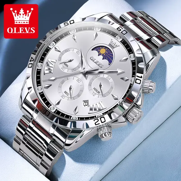 OLEVS-Montre de sport à quartz pour homme, étanche et Shoous, calendrier, phase lunaire, code de syn