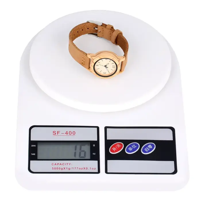 Montre en bois et cuir véritable marron pour femme