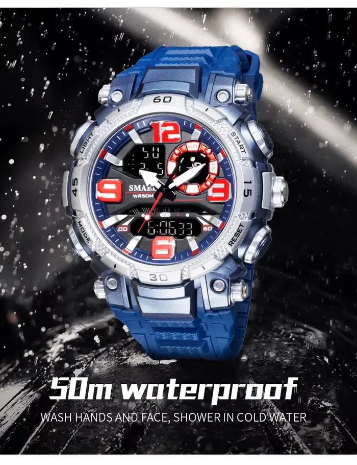Montre SMAEL à Quartz Étanche pour Homme, Chronomètre, Lumière Arrière, Affichage de la Semaine, Bracelet Plastique pour Occasions Spéciales
