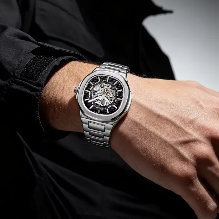 Montre mécanique squelette de style Nautilus pour homme AIMANA