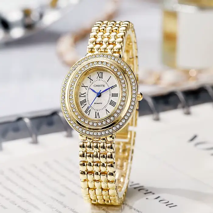 Nouvelle Montre Femme Tendance Cadran Diamanté Forme Œuf de Pigeon Montre à Quartz Cadeau pour Femme