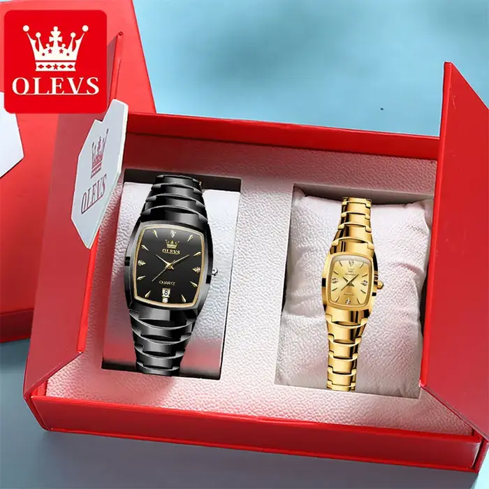 Montre OLEVS 7006 en acier tungstène doré pour homme et femme