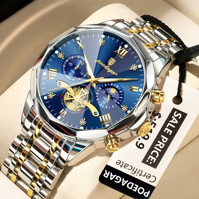 POEDAGAR luxe hommes montre haut Original étanche lumineux chronographe homme montre-bracelet en aci