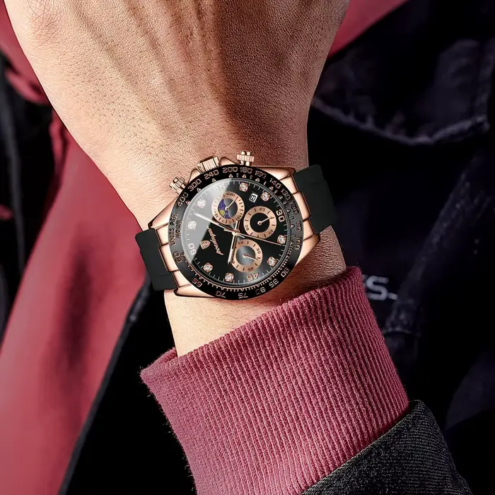 Montre-bracelet POEDAGAR à quartz avec fonction date, chronographe, résistance à l'eau, mains lumineuses et bracelet en bambou pour hommes occassions spéciales