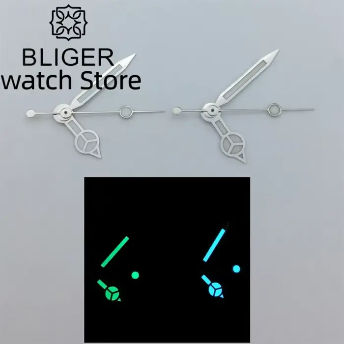 Aiguilles de montre lumineuses vertes/bleues BLIGER compatibles avec les mouvements ETA 2836 2824 Miyota 8205 8215 821A Mingzhu DG 2813 3804 NH35 NH36