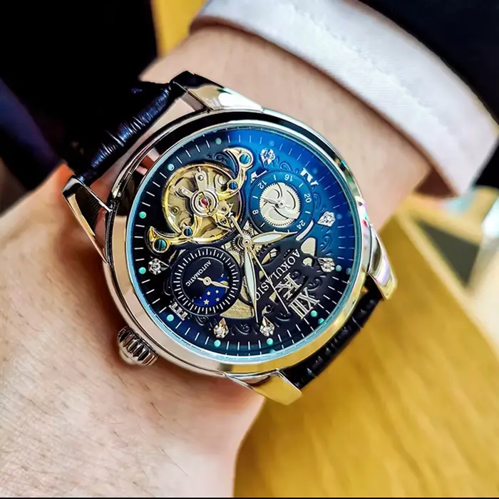 Montre mécanique automatique squelette tourbillon AOKULASIC tendance pour homme