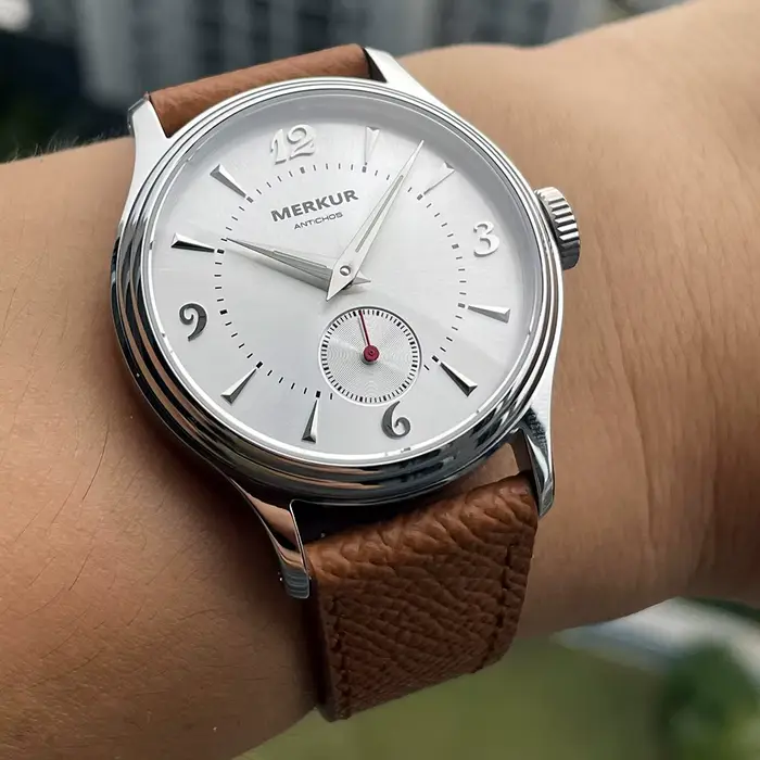 Nouveau Merkur Intaglio montre 50m peau plongeur montre Vintage gris mécanique montre à main 38mm sa
