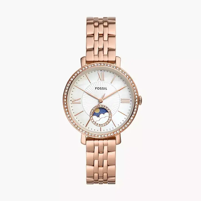 Montre Fossil ES5165 or rose acier inoxydable multifonction résistante à l'eau pour femmes occasions spéciales élégante