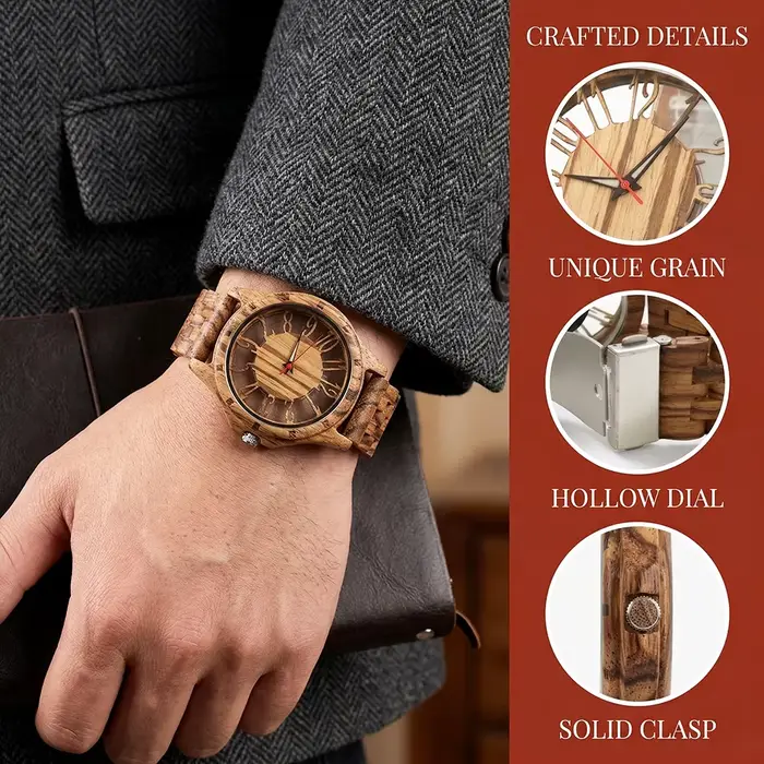 Montre en bois pour homme à grand cadran