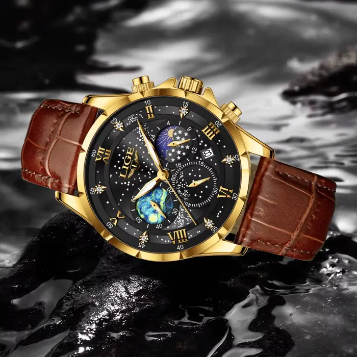 Montre de sport en cuir véritable pour homme