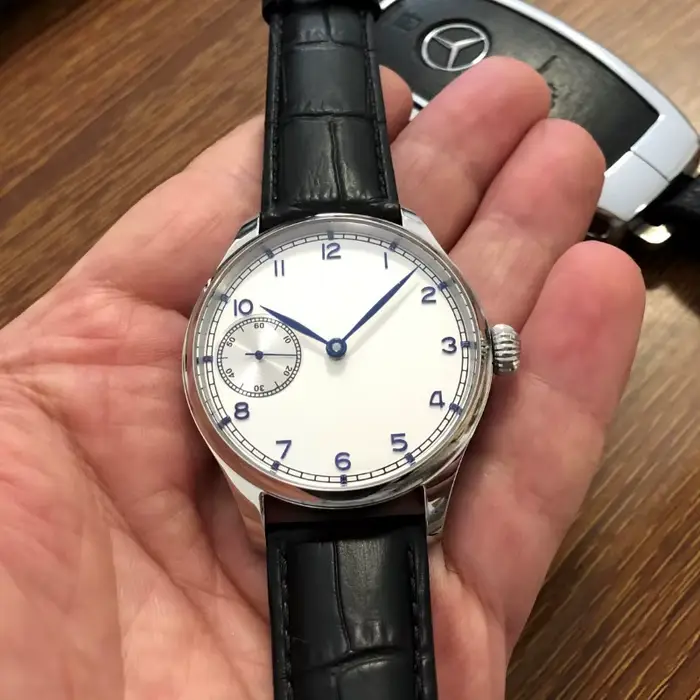 41mm GEERcalculator Pas de Logo Cadran Blanc Aiguilles Bleues ST3600 Montre Mécanique Vent Mouvement Pilote Montres Homme GR02-22