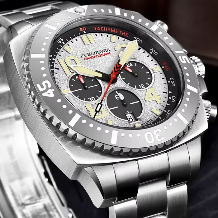 Montre de plongée chronographe à cadran vert de la marque haut de gamme FEELNEVER pour hommes, étanc