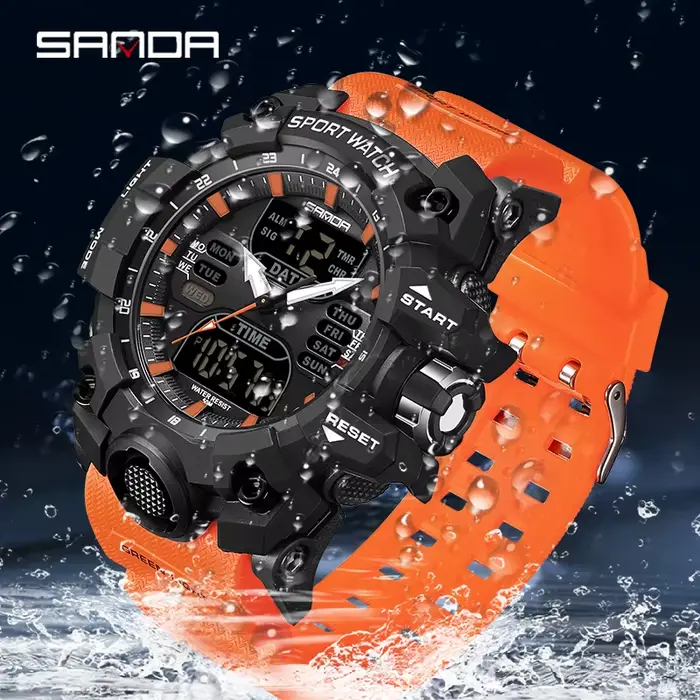 Montre SANDA double affichage sport quartz homme résistante à l'eau multifonctionnelles occassions spéciales