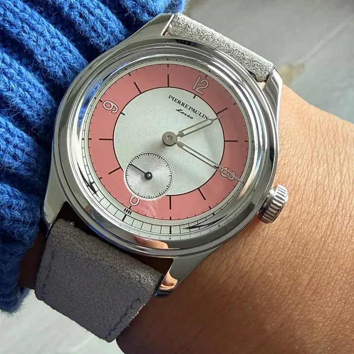 Pierre Paulin saumon cadran montre 50m peau plongeur montre Vintage petites secondes mécanique montre à main 38mm Reloj Hombre métal