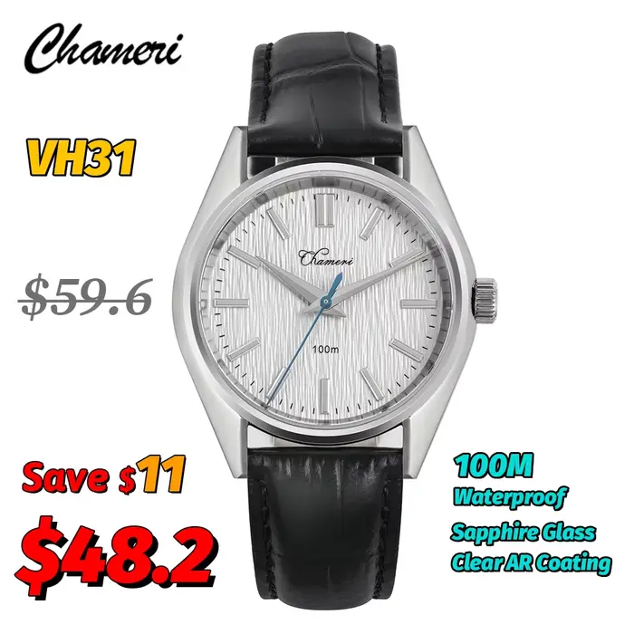 Chameri 37Mm montres Vintage Gs04 montre à Quartz VH31 mouvement saphir cristal cuir 100M étanche homme d'affaires