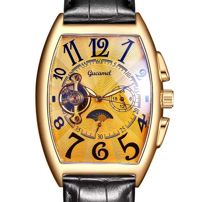 Montre mécanique automatique creuse de luxe hommes Tourbillon horloge mode bracelet en cuir souple montres d'affaires mâle Relogio Masculino