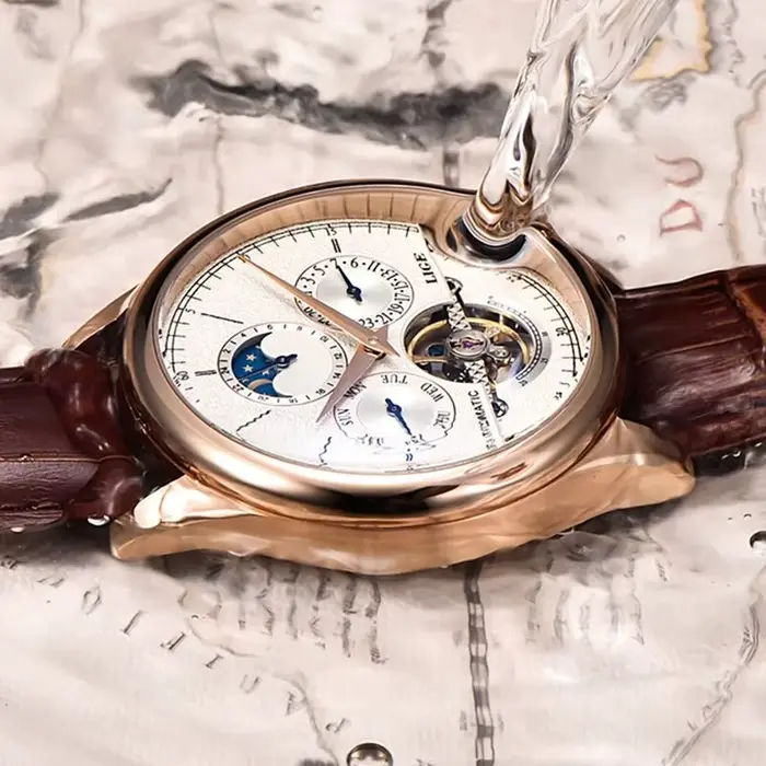 Montre automatique homme LIGE avec tourbillon et caractéristiques complètes pour homme, cuir véritable, résistante à l'eau et robuste pour tous les jours