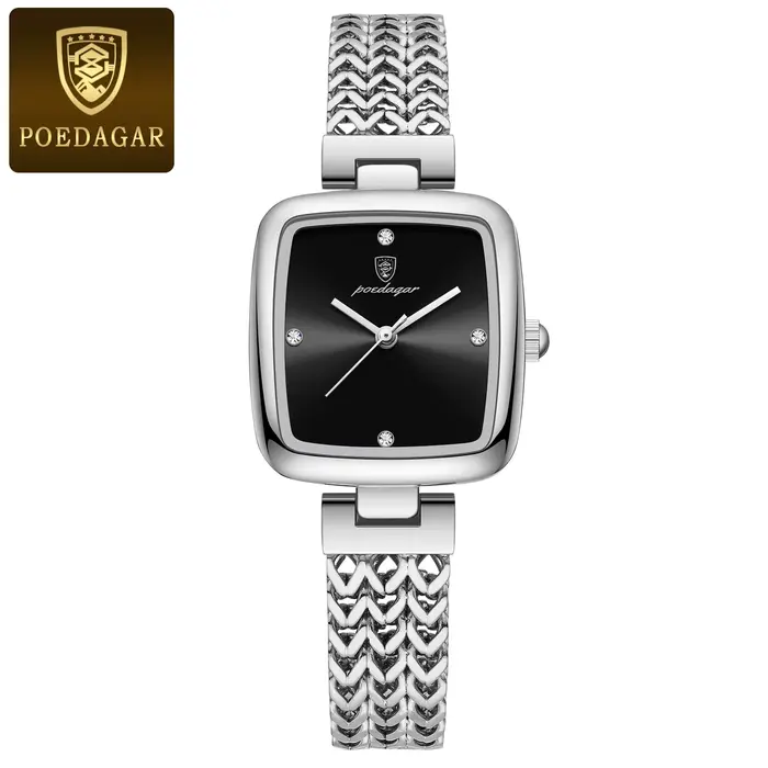 POEDAGAR montre carrée de luxe pour femme étanche en acier inoxydable femmes montres à Quartz femme