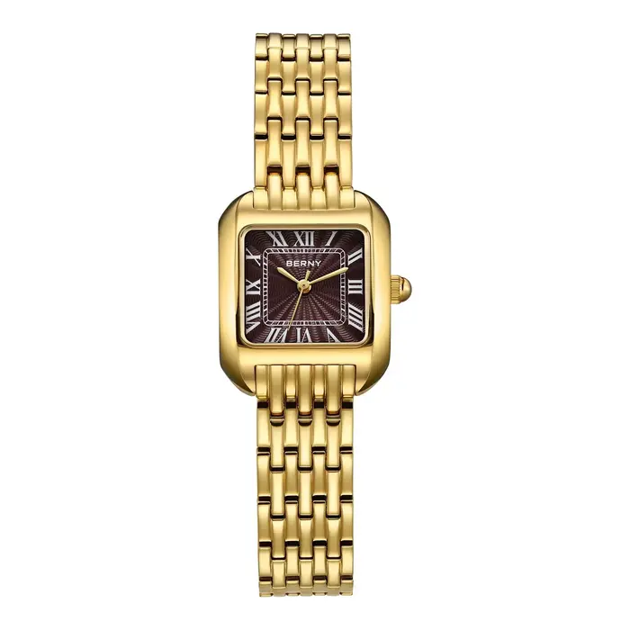 BERNY carré montre en or pour femmes Quartz montres de luxe mode montre en acier inoxydable petit or