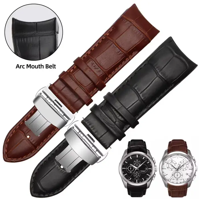 Bracelet de montre en cuir véritable pour homme