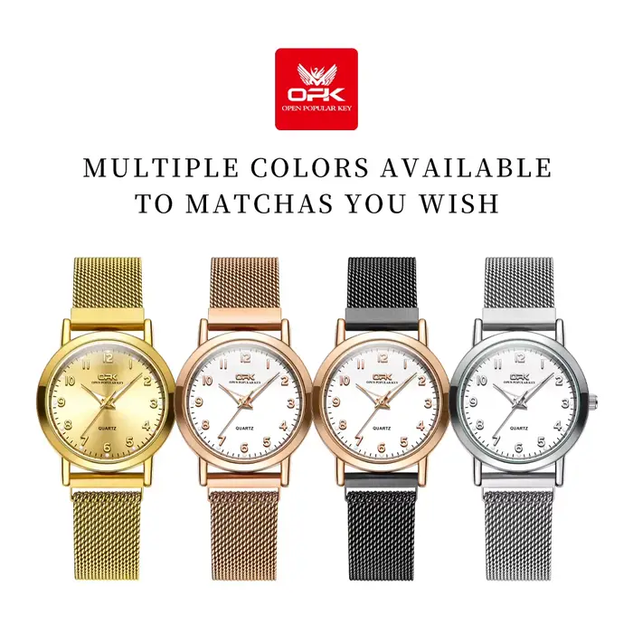 Montre OPK 8115 Quartz Femme Élégante Bracelet Acier Maillé Occasions Spéciales Pratique Résistante À L'Eau