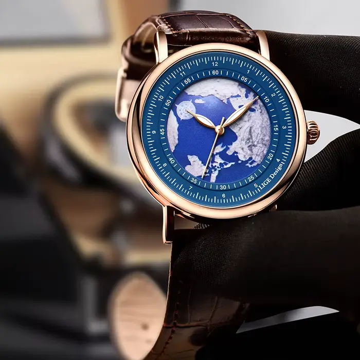 LIGETop-Montre-bracelet à quartz en cuir pour homme