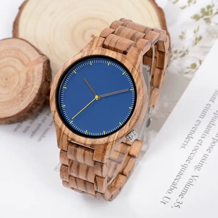 Montre bracelet à quartz en bois naturel rond double affichage pour homme et femme