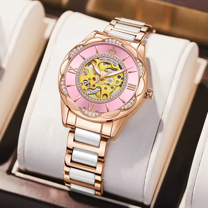 ORKINA mode luxe haut marque femmes montres Bracelet en acier créatif femme creux mécanique