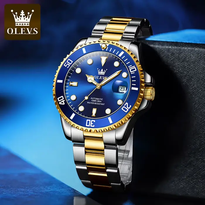 Montre automatique OLEVS en acier inoxydable avec zircon lumineux pour hommes, résistante à l'eau et intemporelle pour diverses occasions