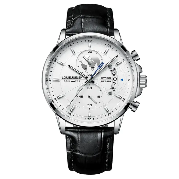 Montres de sport homme quartz étanches avec chronographe et calendrier complet en cuir bronze café multicolore rose