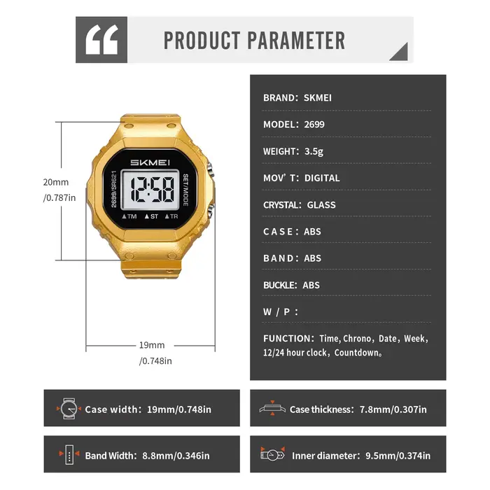 Montres électriques SKMEI 2699 pour hommes et femmes