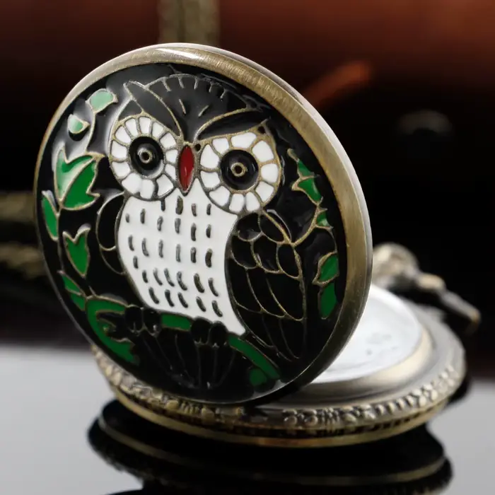 Montre de poche à Quartz en Bronze coloré hibou 3D, montre à chaîne numérique ordinaire, Vintage, St