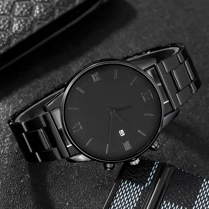 Ensemble de montres à quartz minimalistes noires pour hommes 4 pièces/ensemble avec bracelet