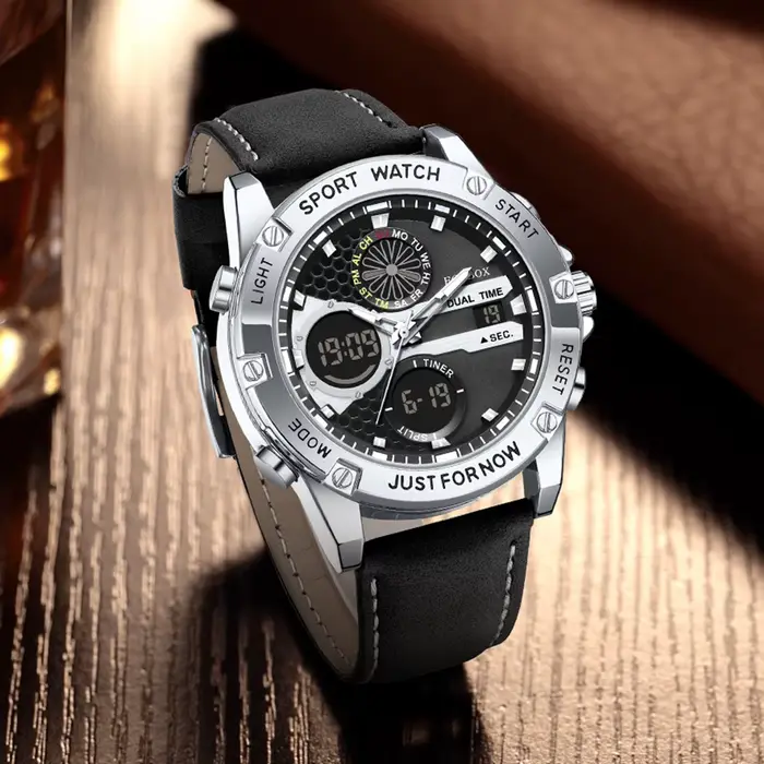 Montres militaires FOXBOX montres de sport chronographe double affichage analogique-digital robuste résistante à l'eau pour hommes aventuriers et collectionneurs