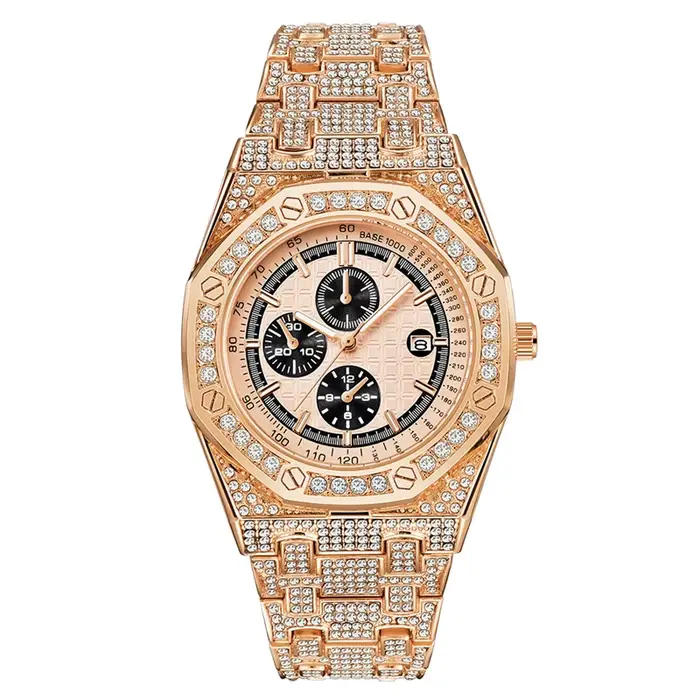Montre à quartz de marque originale pour hommes, Hip Hop, diamant, mode décontractée, bracelet en al