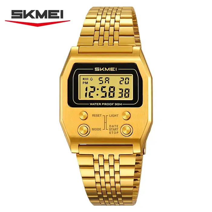 SKMEI 2460 montre numérique de sport étanche pour hommes en acier inoxydable de luxe rétro LED réveil