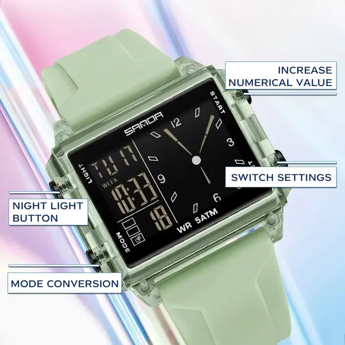 SANDA marque de luxe montre numérique pour hommes femmes cadran carré Sport étanche montres homme LED pointeur affichage Relogios Masculino