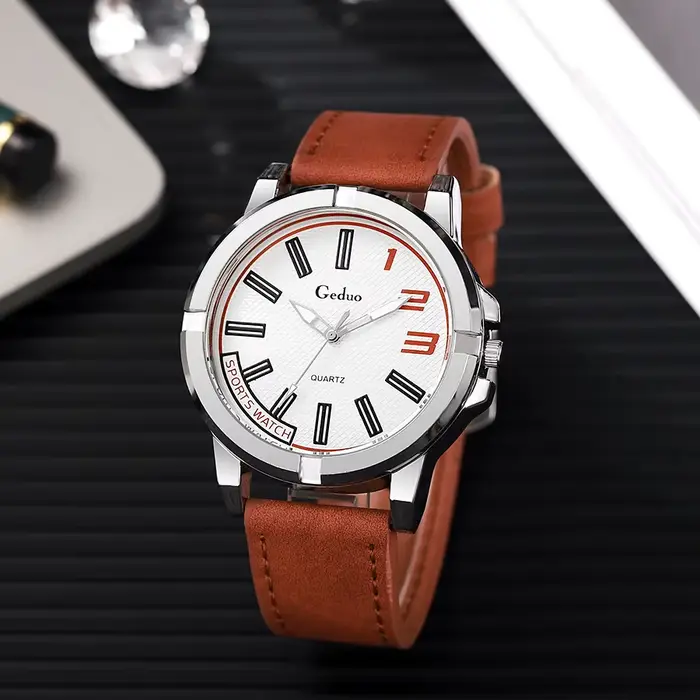 Grand cadran nouveauté mode décontracté hommes montre à Quartz 2025 haute qualité bracelet en cuir