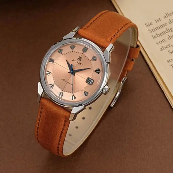 Montre automatique Baltany pour homme, édition limitée avec mouvement Miyota 9015, résistance à l'eau 50m, bracelet en cuir et boîtier en acier inoxydable