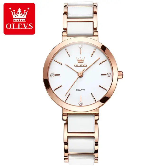 OLEVS-Montre-bracelet de luxe en or rose pour femme, montre-bracelet à quartz pour femme, horloge à 