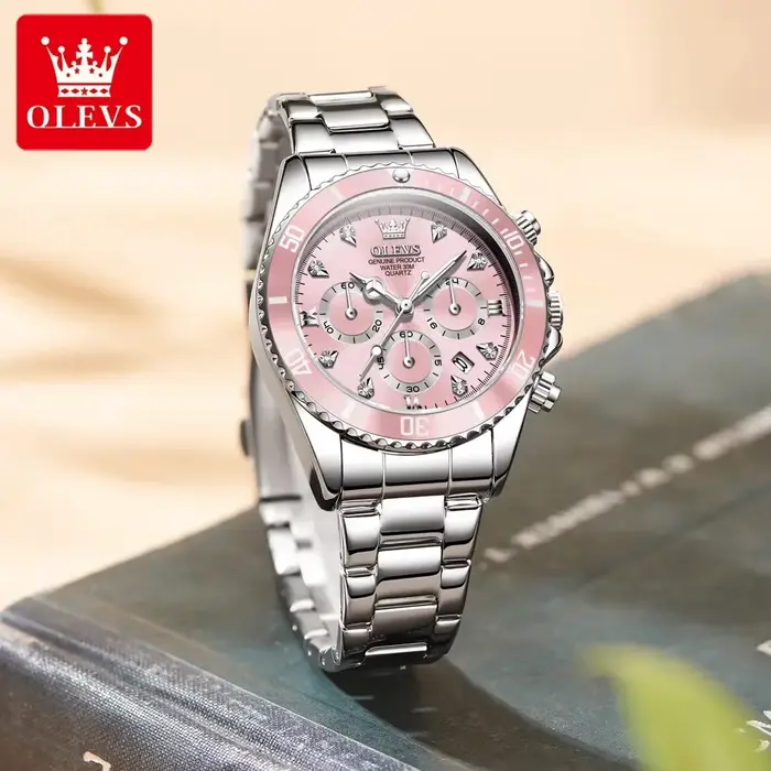 OLEVS femmes haute qualité montre élégante luxe montre à Quartz Zircon échelle étanche lumineux auto