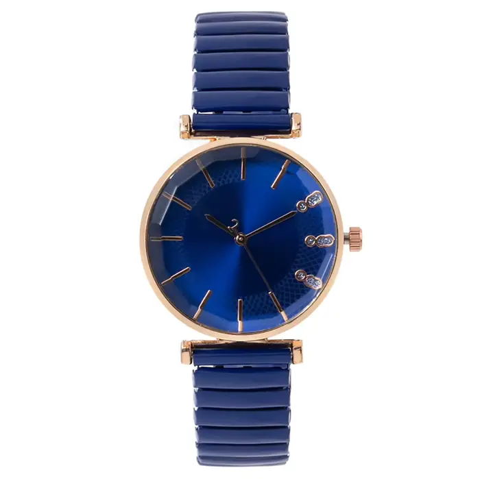 Montre à quartz pour femmes en cristal bleu luxueux - Bracelet extensible en acier inoxydable décontracté