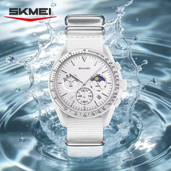 Montre sportive Skmei 9392 avec chronographe et calendrier complet pour homme et femme, résistante à l'eau, bracelet en nylon, cadeau idéal pour les amoureux de sport et de technologie