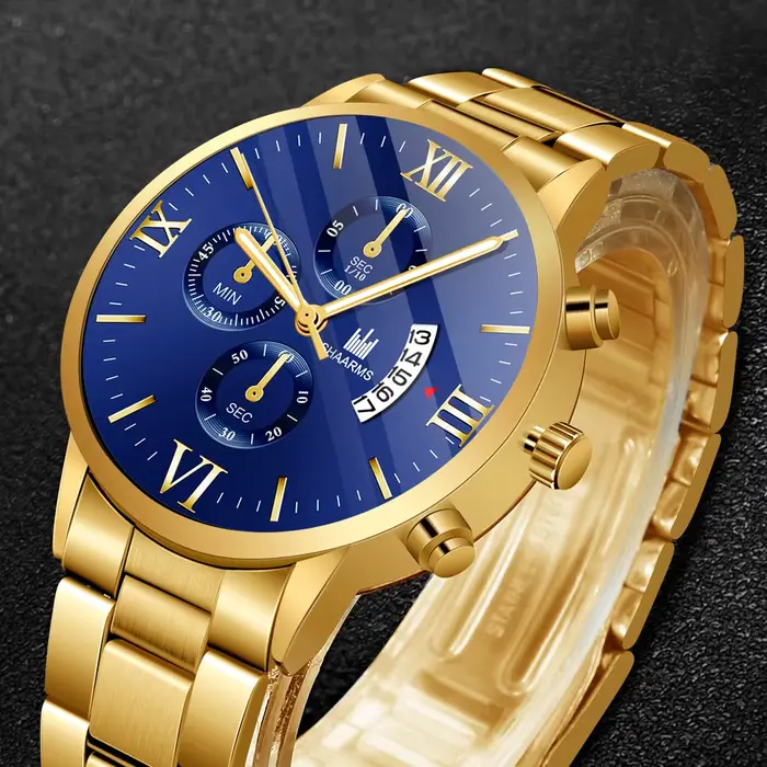Montre à quartz en acier inoxydable avec ceinture pour homme