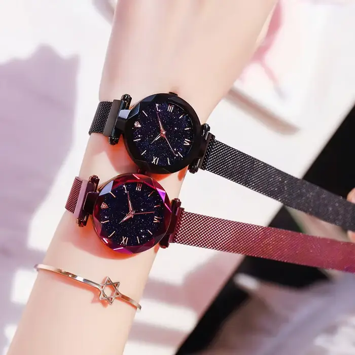 Montre ciel étoilé avec ceinture magnétique pour femme